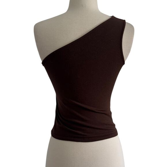 Y2K HOLLISTER Heart Rhinestone Cut Out One Shoulder Tank Top Chocolate Brown S - Picture 4 of 10